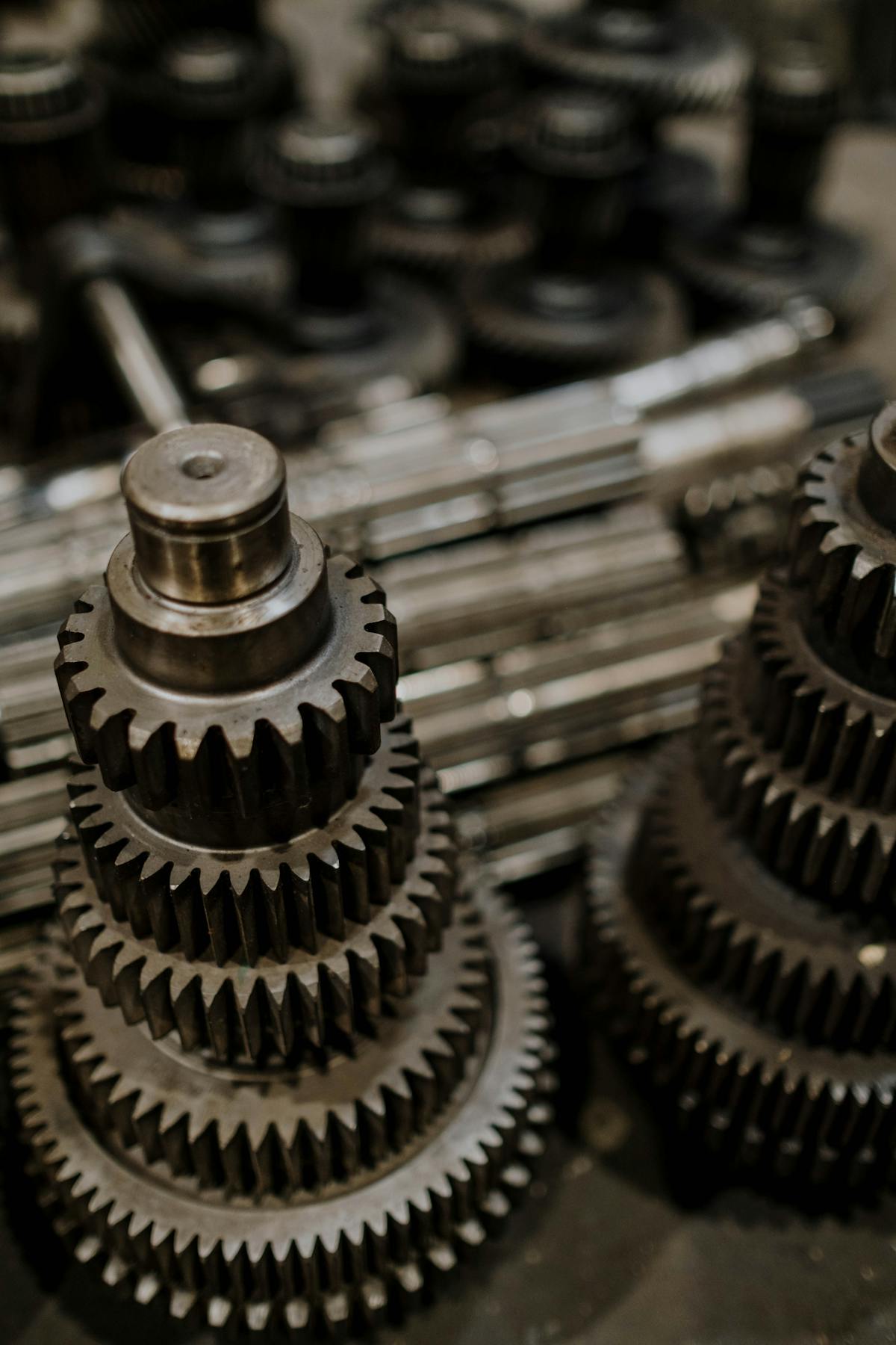 Close-up of metal hardware in a workshop.